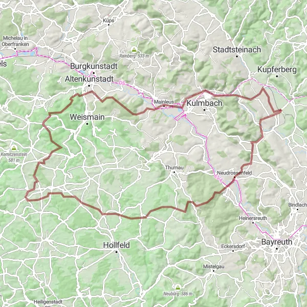 Map miniature of "Gravel Adventure Unveiled" cycling inspiration in Oberfranken, Germany. Generated by Tarmacs.app cycling route planner