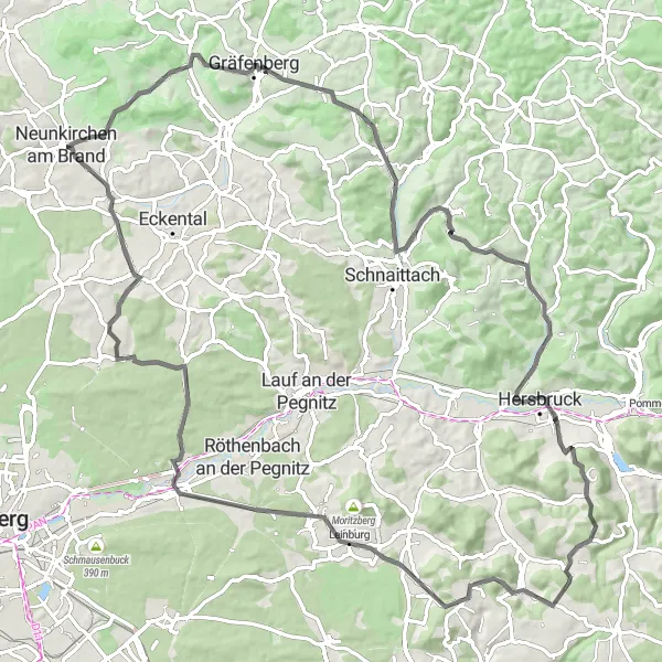 Map miniature of "Eberhardsberg and Kleinsendelbach" cycling inspiration in Oberfranken, Germany. Generated by Tarmacs.app cycling route planner