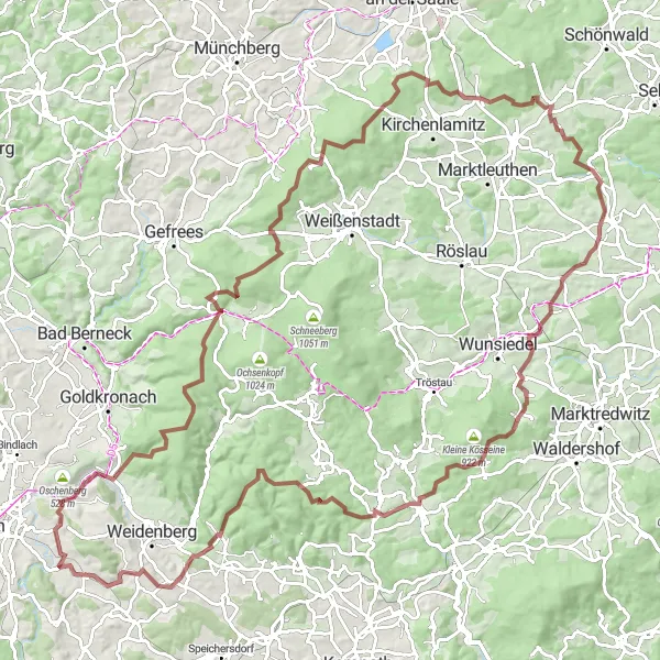 Map miniature of "Explore the Wilderness: Gravel Adventure" cycling inspiration in Oberfranken, Germany. Generated by Tarmacs.app cycling route planner