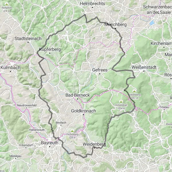 Map miniature of "Ordensschloss St. Georgen and Kaiserberg" cycling inspiration in Oberfranken, Germany. Generated by Tarmacs.app cycling route planner