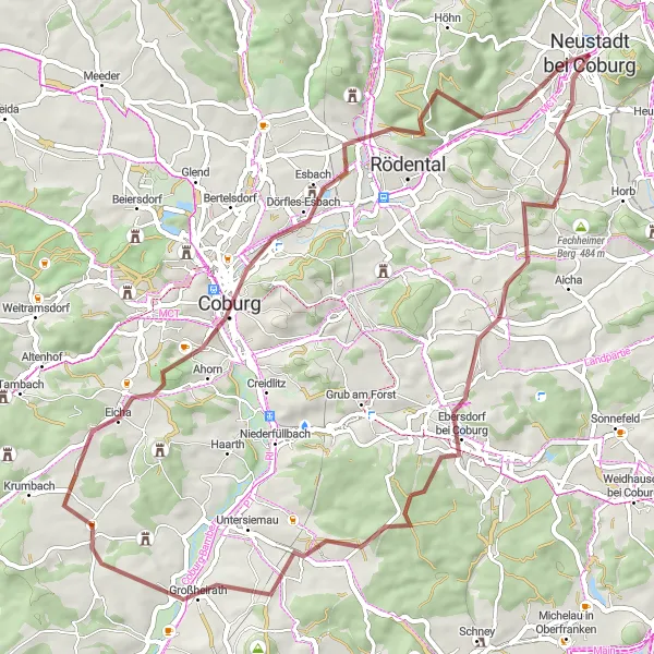 Map miniature of "Gravel Adventure to Großgarnstadt" cycling inspiration in Oberfranken, Germany. Generated by Tarmacs.app cycling route planner