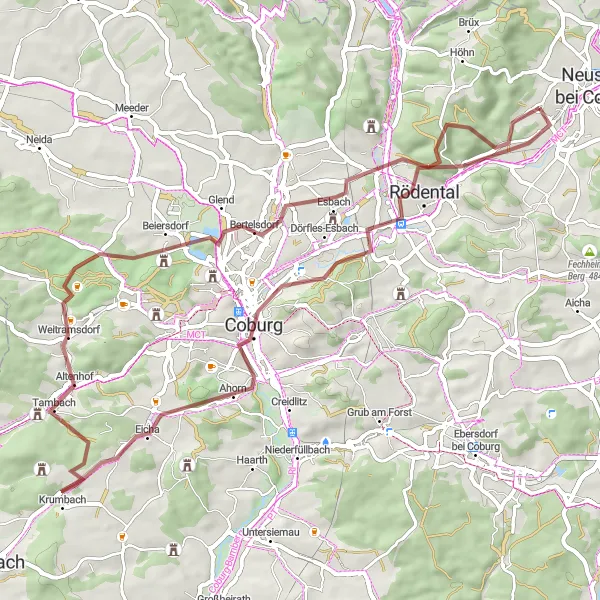 Karten-Miniaturansicht der Radinspiration "Gravel Route um Neustadt bei Coburg" in Oberfranken, Germany. Erstellt vom Tarmacs.app-Routenplaner für Radtouren