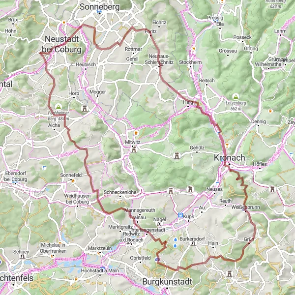 Karten-Miniaturansicht der Radinspiration "Neustadt bei Coburg und Weißenbrunn Gravel Route" in Oberfranken, Germany. Erstellt vom Tarmacs.app-Routenplaner für Radtouren