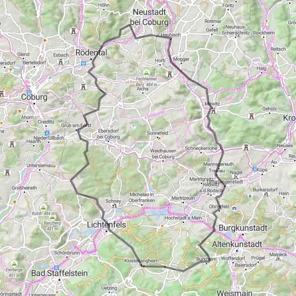 Karten-Miniaturansicht der Radinspiration "Radtour durch das Rodachtal" in Oberfranken, Germany. Erstellt vom Tarmacs.app-Routenplaner für Radtouren