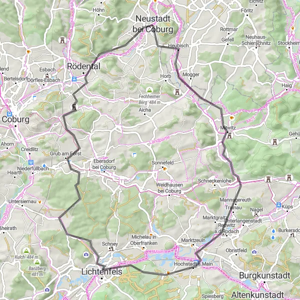 Karten-Miniaturansicht der Radinspiration "Rundtour um Neustadt bei Coburg" in Oberfranken, Germany. Erstellt vom Tarmacs.app-Routenplaner für Radtouren