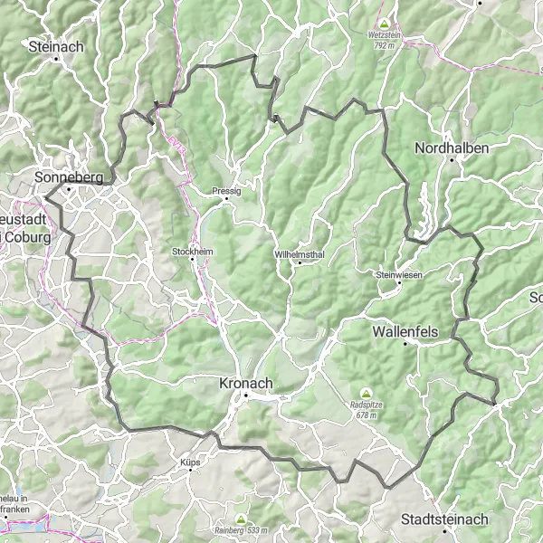 Map miniature of "Coburg Countryside Exploration" cycling inspiration in Oberfranken, Germany. Generated by Tarmacs.app cycling route planner