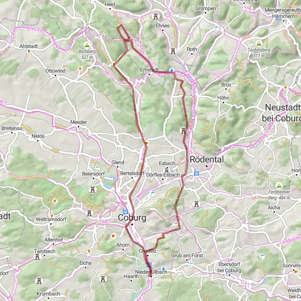 Map miniature of "Gravel Adventure" cycling inspiration in Oberfranken, Germany. Generated by Tarmacs.app cycling route planner