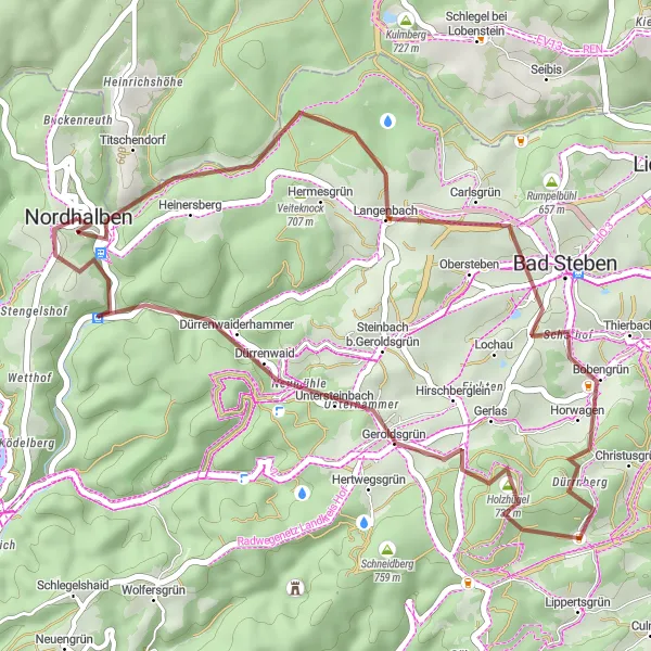 Karten-Miniaturansicht der Radinspiration "Kurze Gravel-Tour durch Oberfranken" in Oberfranken, Germany. Erstellt vom Tarmacs.app-Routenplaner für Radtouren