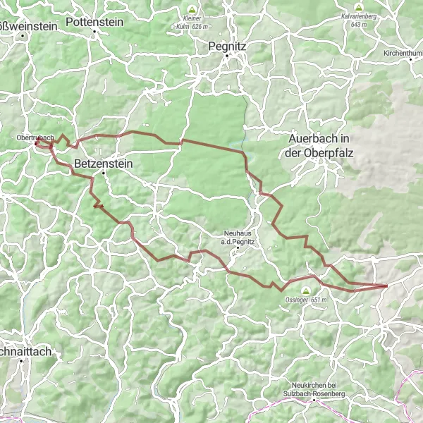 Karten-Miniaturansicht der Radinspiration "Gravel-Abenteuer zum Großen Wasserstein und Waiganz" in Oberfranken, Germany. Erstellt vom Tarmacs.app-Routenplaner für Radtouren