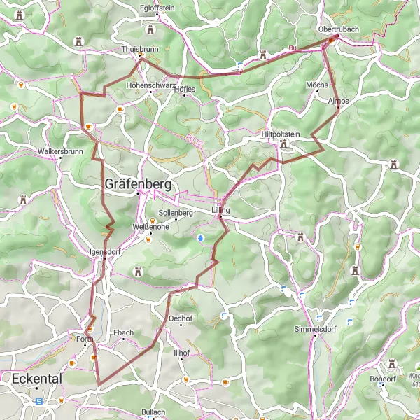 Map miniature of "Obertrubach - Zehnerstein Loop" cycling inspiration in Oberfranken, Germany. Generated by Tarmacs.app cycling route planner