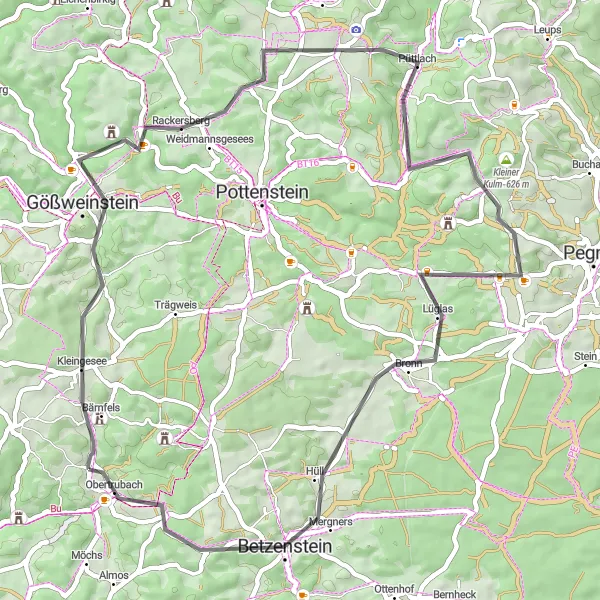 Map miniature of "Charming Hills and Historic Castles" cycling inspiration in Oberfranken, Germany. Generated by Tarmacs.app cycling route planner