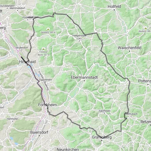 Map miniature of "Obertrubach - Bärnfels Loop" cycling inspiration in Oberfranken, Germany. Generated by Tarmacs.app cycling route planner