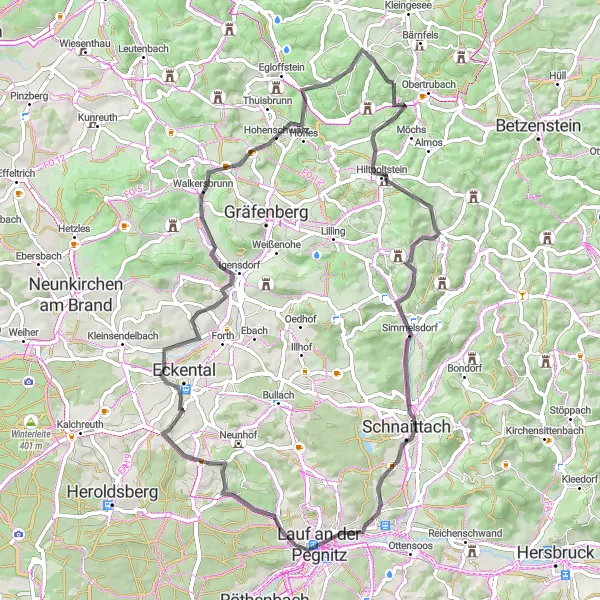 Map miniature of "Scenic Road Tour through Obertrubach" cycling inspiration in Oberfranken, Germany. Generated by Tarmacs.app cycling route planner