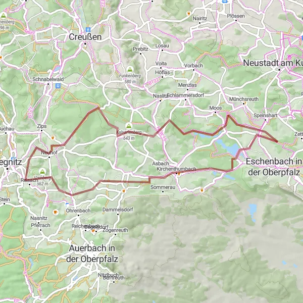 Karten-Miniaturansicht der Radinspiration "Gravel-Radtour über Troschenreuth und Speinshart" in Oberfranken, Germany. Erstellt vom Tarmacs.app-Routenplaner für Radtouren