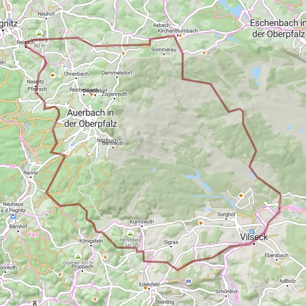 Map miniature of "Gravel Adventure: Pegnitz to Breitenstein" cycling inspiration in Oberfranken, Germany. Generated by Tarmacs.app cycling route planner