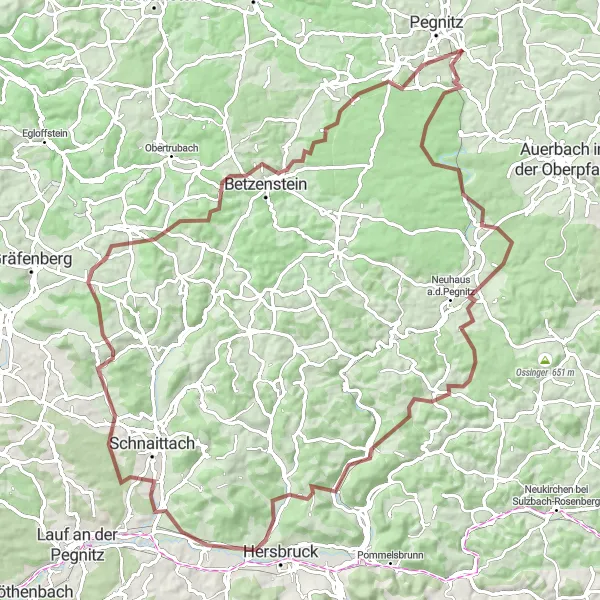 Karten-Miniaturansicht der Radinspiration "Abenteuerliche Schotterwege durch Oberfranken" in Oberfranken, Germany. Erstellt vom Tarmacs.app-Routenplaner für Radtouren
