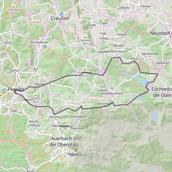 Map miniature of "Rugged Landscapes" cycling inspiration in Oberfranken, Germany. Generated by Tarmacs.app cycling route planner