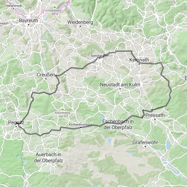 Map miniature of "Pegnitz Adventure" cycling inspiration in Oberfranken, Germany. Generated by Tarmacs.app cycling route planner