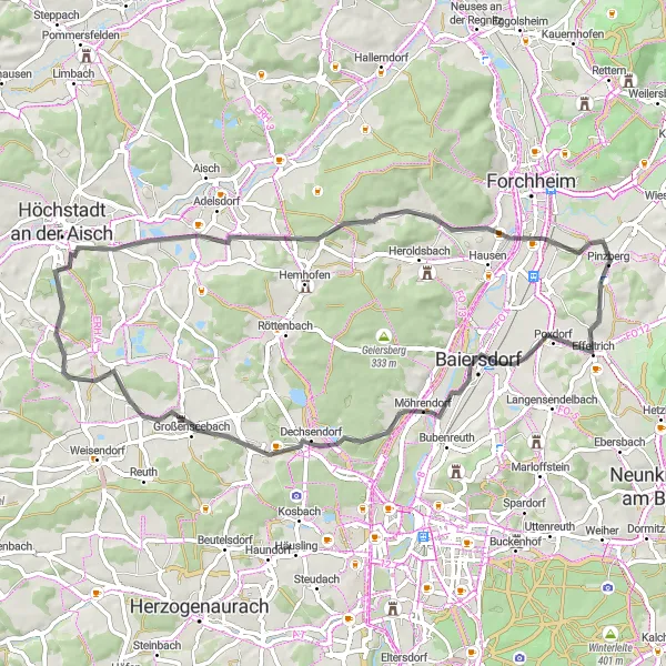 Map miniature of "Möhrendorf Tour: Scenic Road Cycling" cycling inspiration in Oberfranken, Germany. Generated by Tarmacs.app cycling route planner