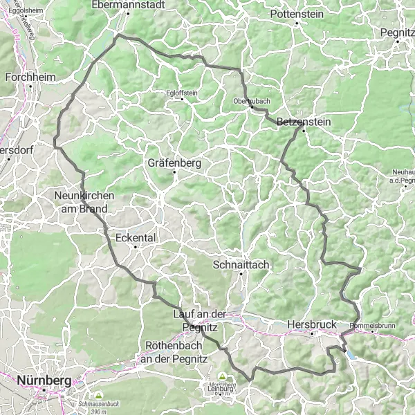 Karten-Miniaturansicht der Radinspiration "Road Challenge zum Unterschöllenbach" in Oberfranken, Germany. Erstellt vom Tarmacs.app-Routenplaner für Radtouren