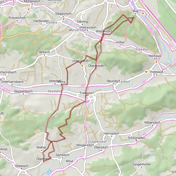 Karten-Miniaturansicht der Radinspiration "Gravel-Tour zu den Highlights von Waizendorf" in Oberfranken, Germany. Erstellt vom Tarmacs.app-Routenplaner für Radtouren
