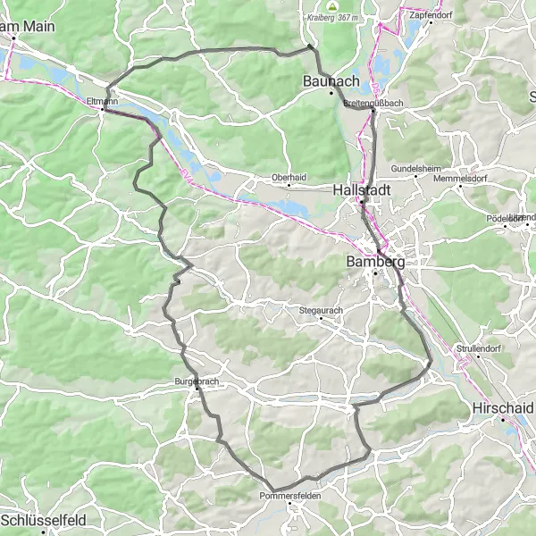 Karten-Miniaturansicht der Radinspiration "Fahrradtour durch die malerische Natur Oberfrankens" in Oberfranken, Germany. Erstellt vom Tarmacs.app-Routenplaner für Radtouren