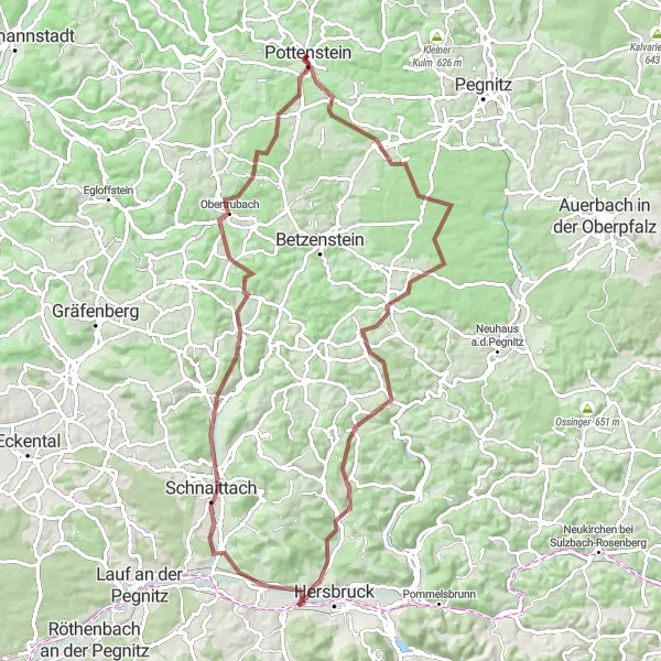 Map miniature of "The Gravel Adventure" cycling inspiration in Oberfranken, Germany. Generated by Tarmacs.app cycling route planner