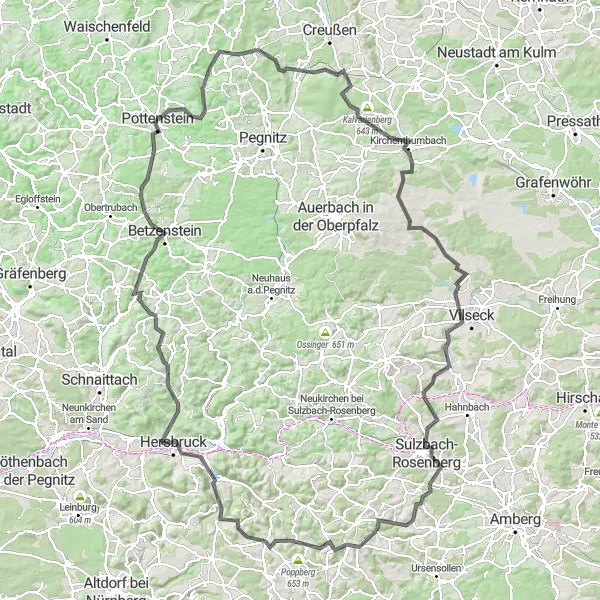 Karten-Miniaturansicht der Radinspiration "Rund um Pottenstein" in Oberfranken, Germany. Erstellt vom Tarmacs.app-Routenplaner für Radtouren