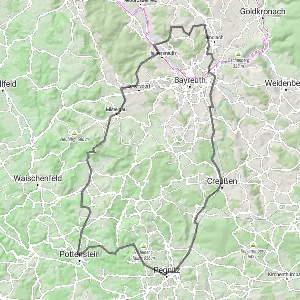 Karten-Miniaturansicht der Radinspiration "Rundweg Pottenstein-Buchauer Berg" in Oberfranken, Germany. Erstellt vom Tarmacs.app-Routenplaner für Radtouren