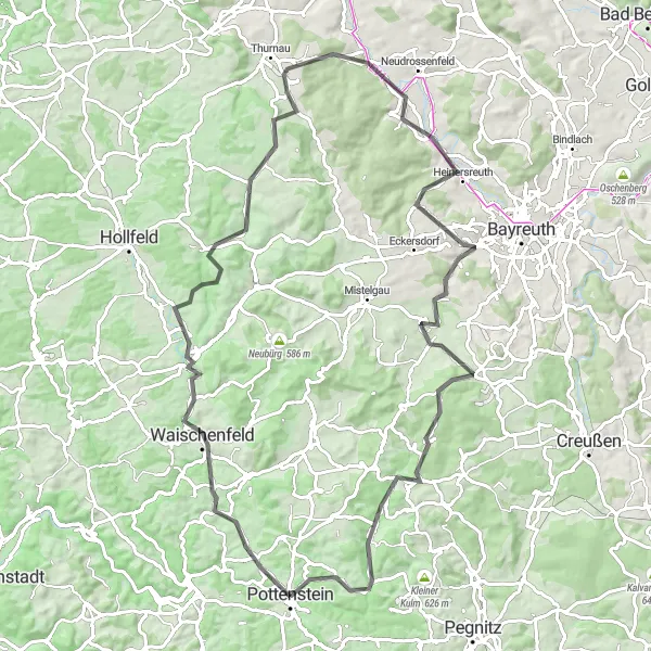 Karten-Miniaturansicht der Radinspiration "Rundfahrt um Pottenstein" in Oberfranken, Germany. Erstellt vom Tarmacs.app-Routenplaner für Radtouren