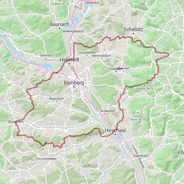 Karten-Miniaturansicht der Radinspiration "Abenteuerliche Gravelstrecke durch Oberfranken" in Oberfranken, Germany. Erstellt vom Tarmacs.app-Routenplaner für Radtouren