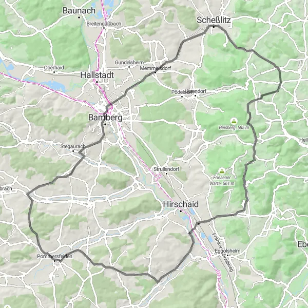 Map miniature of "Hidden Gems of Upper Franconia" cycling inspiration in Oberfranken, Germany. Generated by Tarmacs.app cycling route planner