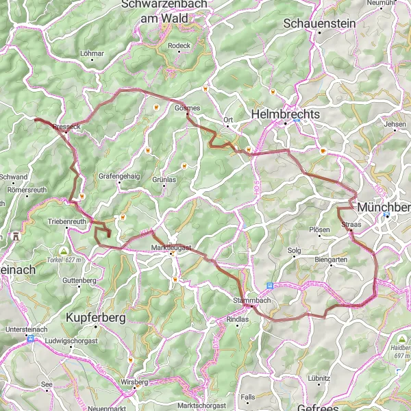 Karten-Miniaturansicht der Radinspiration "Gravel-Abenteuer in Oberfranken" in Oberfranken, Germany. Erstellt vom Tarmacs.app-Routenplaner für Radtouren