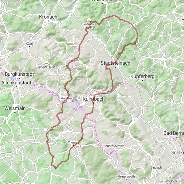 Karten-Miniaturansicht der Radinspiration "Gravel-Tour durch Oberfranken" in Oberfranken, Germany. Erstellt vom Tarmacs.app-Routenplaner für Radtouren