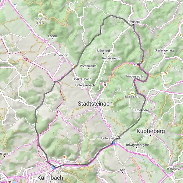 Karten-Miniaturansicht der Radinspiration "Road-Tour mit Torkel und Westrondell" in Oberfranken, Germany. Erstellt vom Tarmacs.app-Routenplaner für Radtouren
