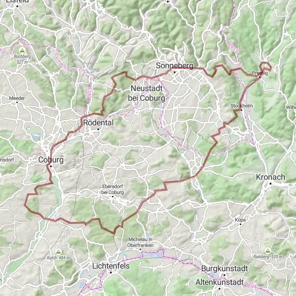 Karten-Miniaturansicht der Radinspiration "Herausfordernde Strecke durch malerische Landschaft" in Oberfranken, Germany. Erstellt vom Tarmacs.app-Routenplaner für Radtouren