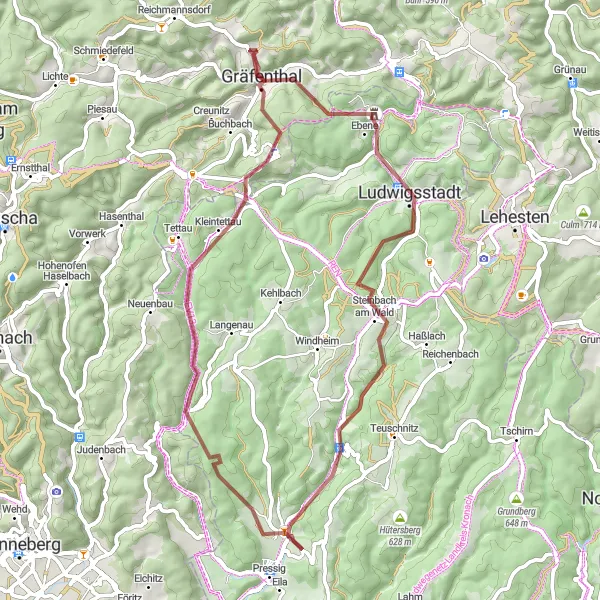 Map miniature of "Exploring Forest Trails and Charming Villages" cycling inspiration in Oberfranken, Germany. Generated by Tarmacs.app cycling route planner