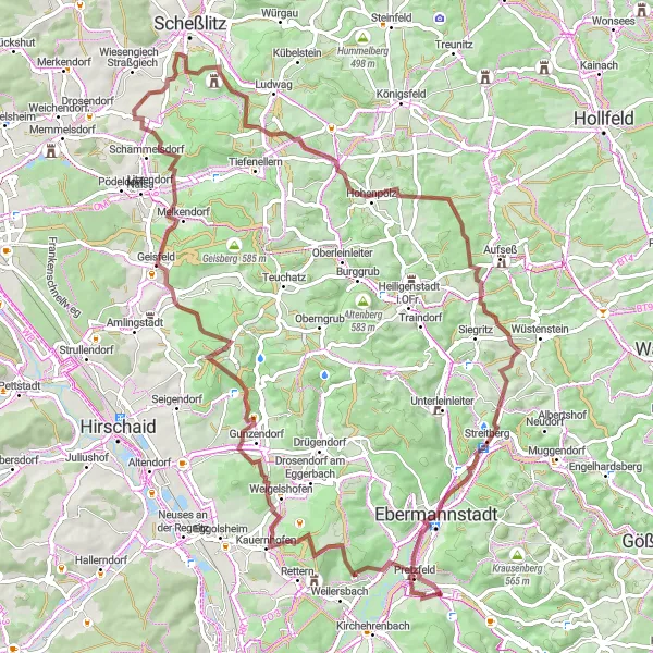 Map miniature of "Gravel Adventure" cycling inspiration in Oberfranken, Germany. Generated by Tarmacs.app cycling route planner