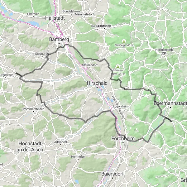 Map miniature of "Buckenhofen and Beyond" cycling inspiration in Oberfranken, Germany. Generated by Tarmacs.app cycling route planner