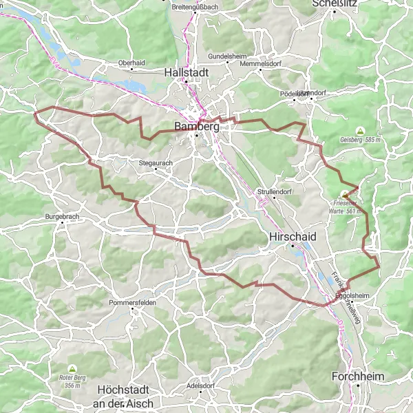 Map miniature of "Gravel Adventure" cycling inspiration in Oberfranken, Germany. Generated by Tarmacs.app cycling route planner