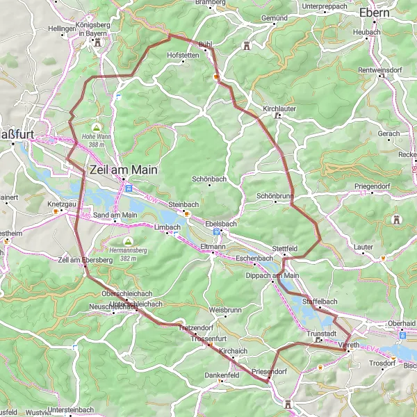 Karten-Miniaturansicht der Radinspiration "Gravel-Abenteuer durch das Oberfränkische Land" in Oberfranken, Germany. Erstellt vom Tarmacs.app-Routenplaner für Radtouren