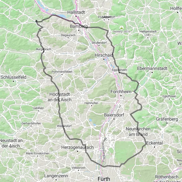 Karten-Miniaturansicht der Radinspiration "Große Radtour durch Oberfranken und Bamberg" in Oberfranken, Germany. Erstellt vom Tarmacs.app-Routenplaner für Radtouren