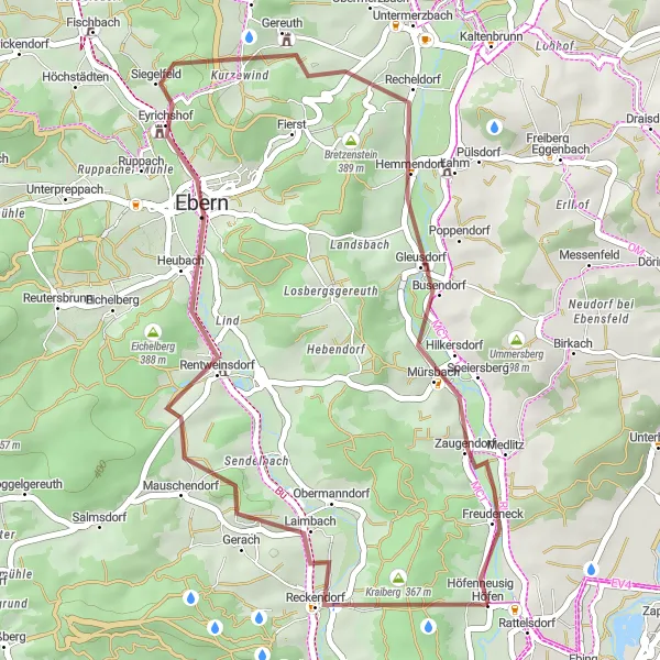 Karten-Miniaturansicht der Radinspiration "Radtour durch Sauberg und Mürsbach" in Oberfranken, Germany. Erstellt vom Tarmacs.app-Routenplaner für Radtouren