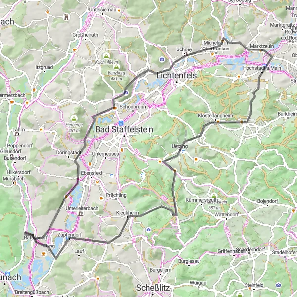 Map miniature of "Wander through Oberfranken" cycling inspiration in Oberfranken, Germany. Generated by Tarmacs.app cycling route planner