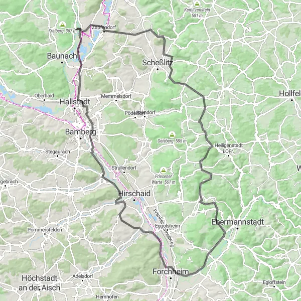 Map miniature of "Road Cycling Splendor" cycling inspiration in Oberfranken, Germany. Generated by Tarmacs.app cycling route planner