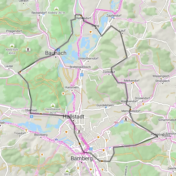 Map miniature of "Scenic Road Adventure" cycling inspiration in Oberfranken, Germany. Generated by Tarmacs.app cycling route planner