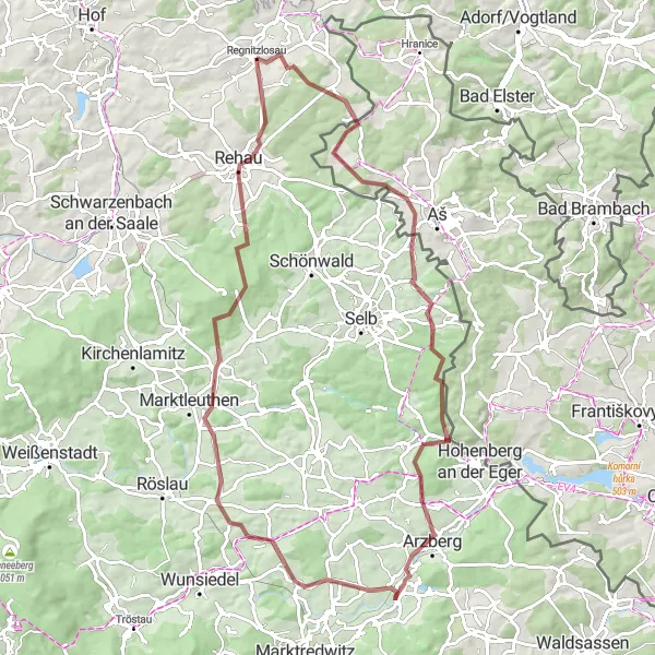 Karten-Miniaturansicht der Radinspiration "Von Regnitzlosau zum Bibersberg" in Oberfranken, Germany. Erstellt vom Tarmacs.app-Routenplaner für Radtouren