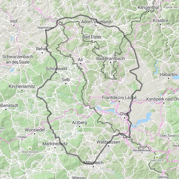 Karten-Miniaturansicht der Radinspiration "Rundtour entlang der tschechischen Grenze" in Oberfranken, Germany. Erstellt vom Tarmacs.app-Routenplaner für Radtouren