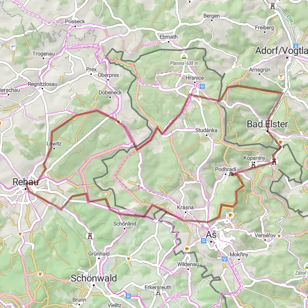 Map miniature of "Hills and Valleys" cycling inspiration in Oberfranken, Germany. Generated by Tarmacs.app cycling route planner