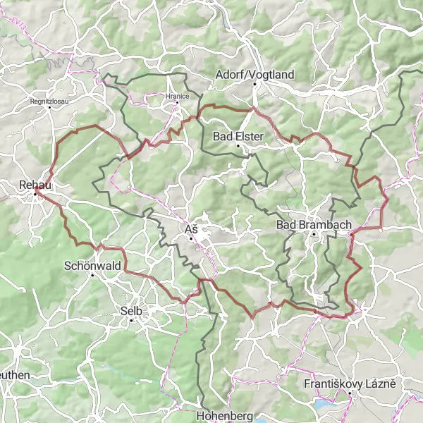 Karten-Miniaturansicht der Radinspiration "Gravel-Tour um Rehau" in Oberfranken, Germany. Erstellt vom Tarmacs.app-Routenplaner für Radtouren